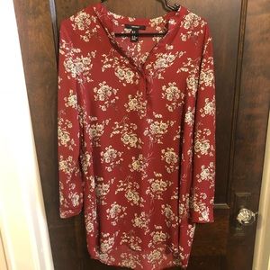Forever 21 Red Floral Long-Sleeve Dress